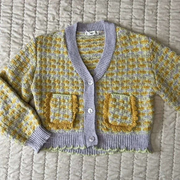 Mango Multi Color Knit Cardigan Size XS Women’s Woven Tweed Pockets Eclectic - Picture 5 of 8